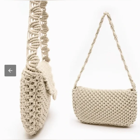 Last one🚨 Zara Macrame Knit Shell Cotton Shoulder Bag Handbag Purse Cream NWT - Picture 8 of 16